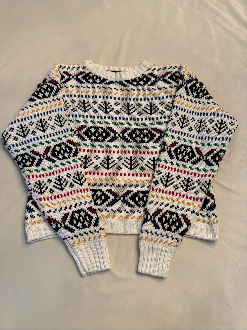 Vintage! Liz Sport Crewneck Fair Isle Sweater 100% Cotton, sz S